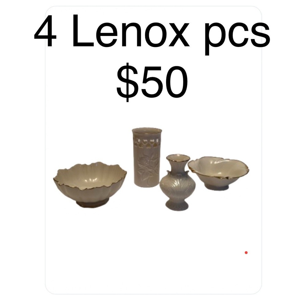 Lenox 4 piece set Heart Vase 2 Trinket bowls small bud vase All Trimmed 24K Gold
